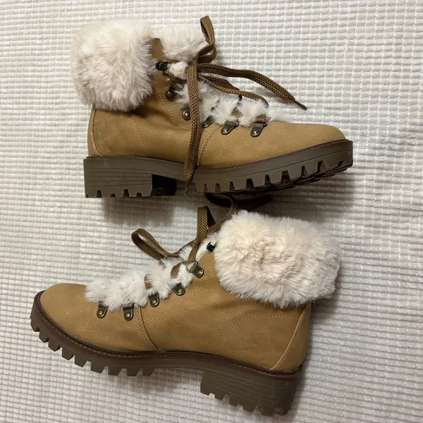 UNIONBAY Tan Faux-Fur Lace-Up Hiking Boots - Image 5