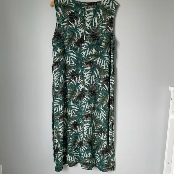 Notations Vintage Tropical Leaf Print Maxi Dress Sleeveless Green Rayon Size XL - Image 2
