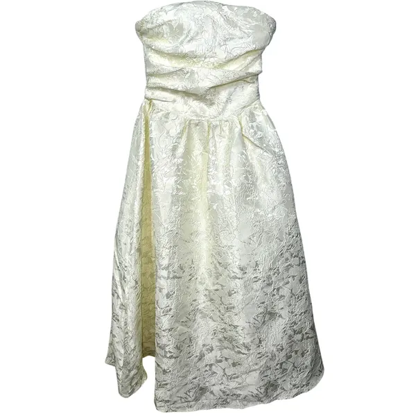 NWT Babyboo Saoirse Ivory Floral Jacquard Strapless Fit & Flare Midi Dress Sz S - Image 10