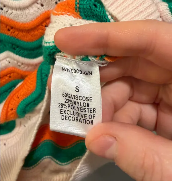 THML Flutter Sleeve Pink, Green, and Orange Wave Print Knit Top - Image 5