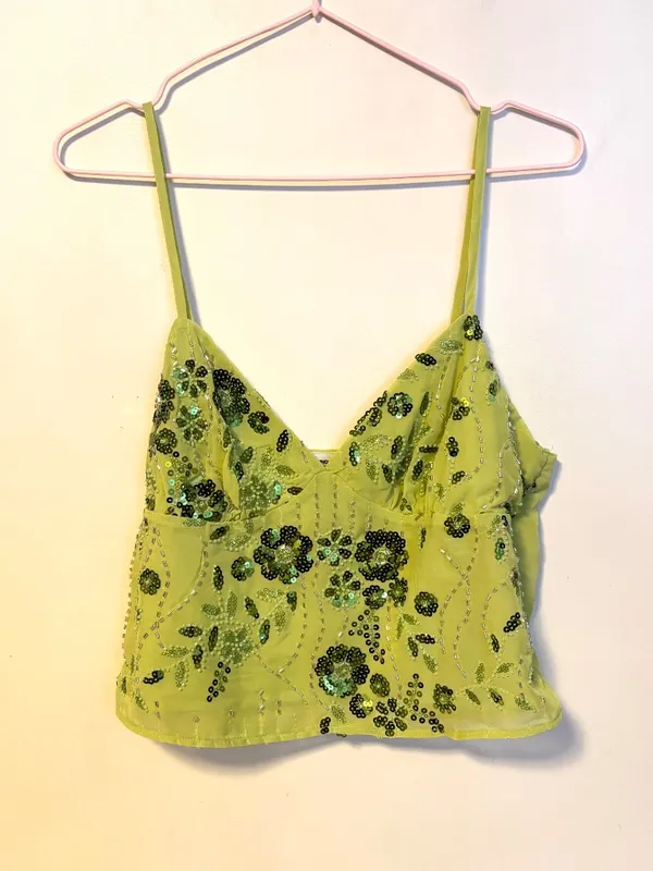No Boundaries Sequin Beaded Embellished Cami Tank Top Light Green Womens Size M - Image 2