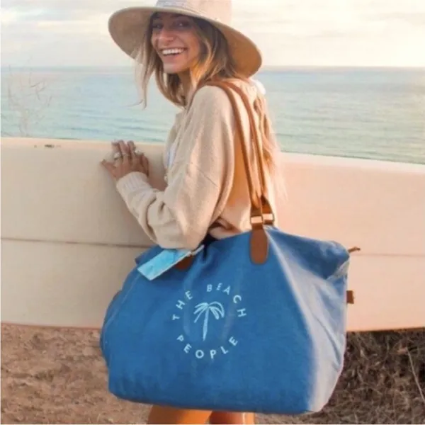THE BEACH PEOPLE GOLD COAST Denim Blue Tote Weekender Duffel Bag - Image 2
