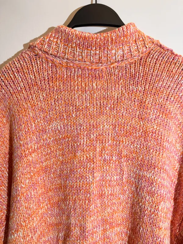 NWT Free People Orange Pink Marled Knit Oversized Button Collar Sweater M - Image 5