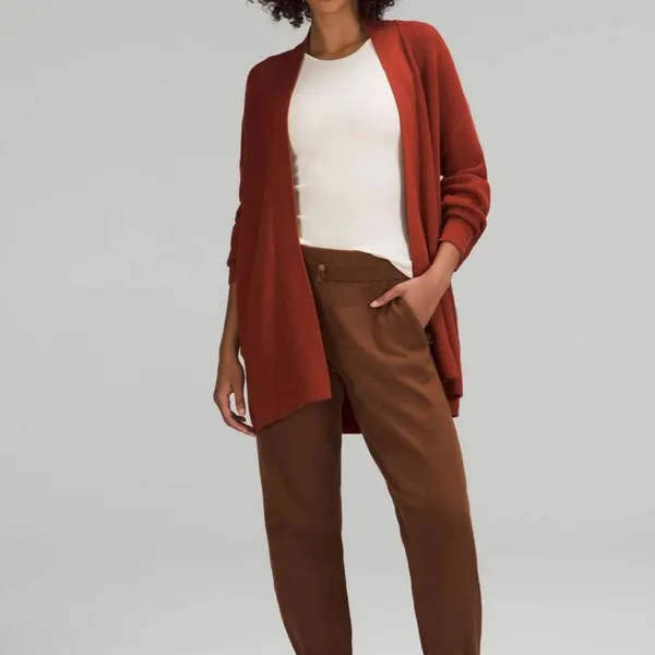 Lululemon Merino Wool Blend Ribbed Long Wrap Sweater Cardigan Cayenne Size 10 - Image 2