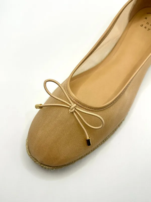 A New Day Beige Mesh Bow Espadrille Ballet Flats Balletcore Coquette Ballerina - Image 5