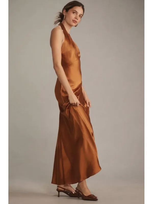 NWT Reformation Daniela in Copper Silk Halter Maxi Dress 4 - Image 4