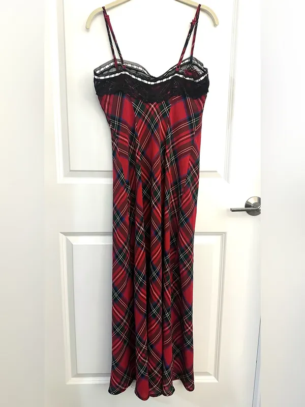 Urban Outfitters Plaid For You Lace Trim Slip Midi Dress NWT Medium - Image 6
