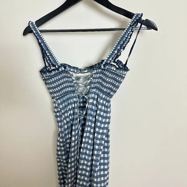 FREE PEOPLE Lucinda Plaid Midi Dress in Blue Combo Size X-Small - Image 9