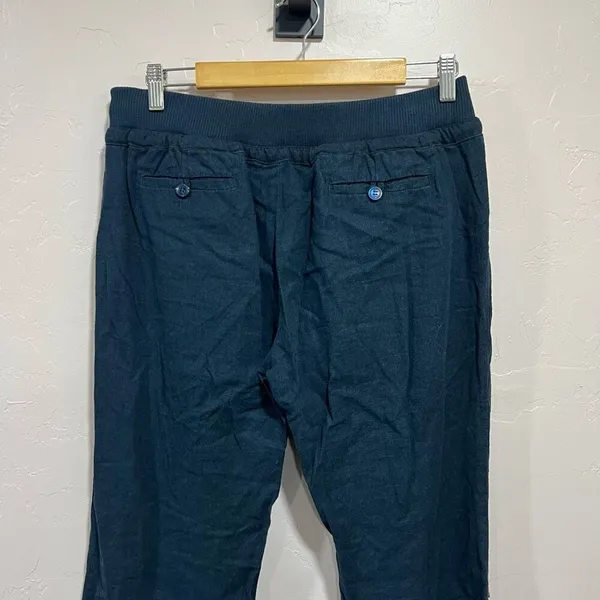 Love Tree Women Pants Linen Blend Navy Drawstring Capri Large - Image 4