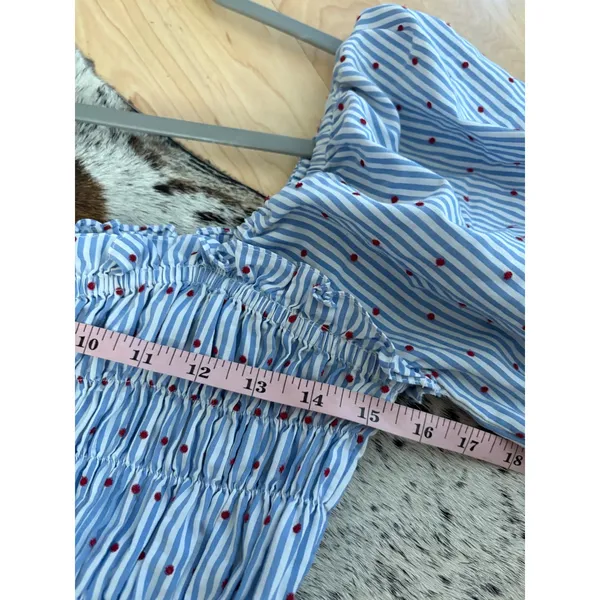 Maeve Smocked Midi Dress Striped Polka Dot Midi Size large - Image 6