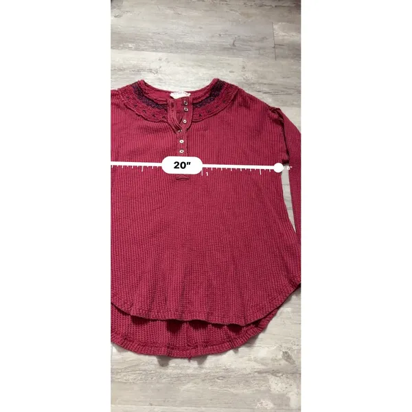 Free People Red Waffle Knit Henley Top Fair Isle Cuffs Boho Apres Size Xs A4006 - Image 4