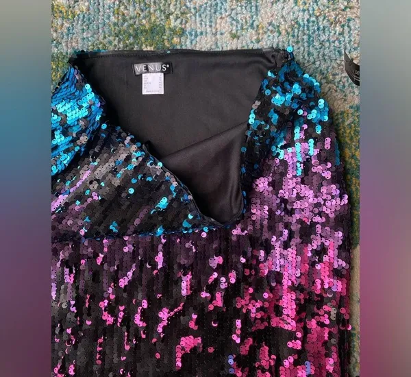 NWT Venus sequin color changing mini stretch festive skirt, size 6 - Image 4