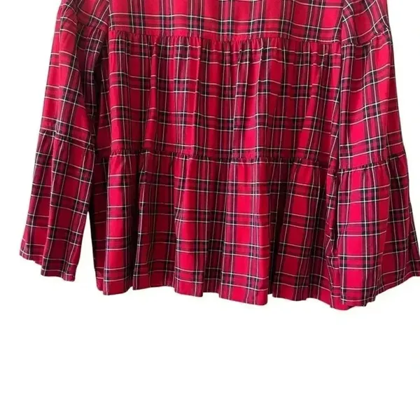 Madewell Red Plaid Clandon Viscose Tiered Button Back Baby Doll Top SZ S #2328 - Image 5
