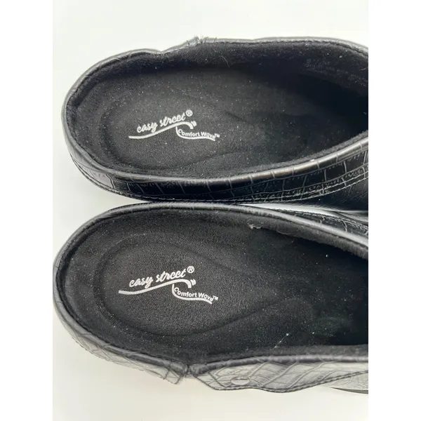 EASY‎ STREET Comfort Wave Mules Women 8.5 M Black Croc Trim Slip On Clogs 4047 - Image 4