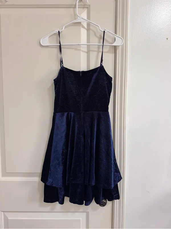 Emerald Sundae Navy Sparkle Velvet Tiered Spaghetti-Strap Dress - Image 3