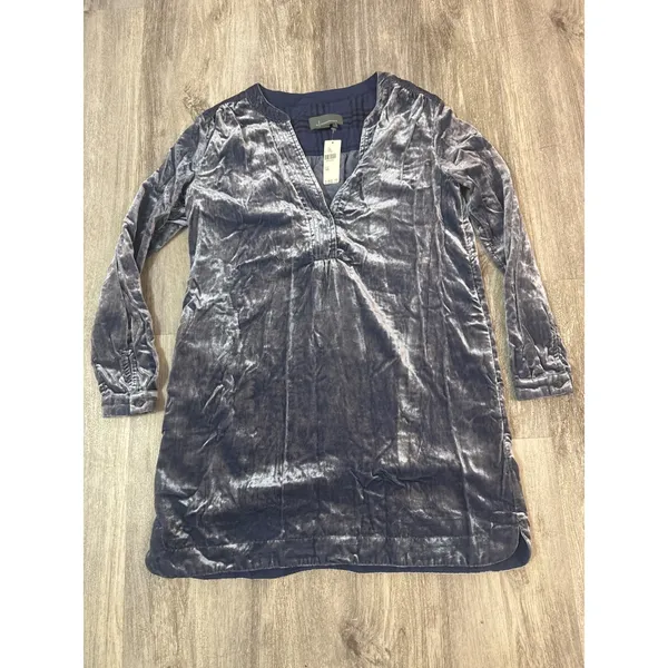 Anthropologie Melody Velvet‎ Tunic Dress Long Sleeve Pockets Size XS Slate Blue - Image 3