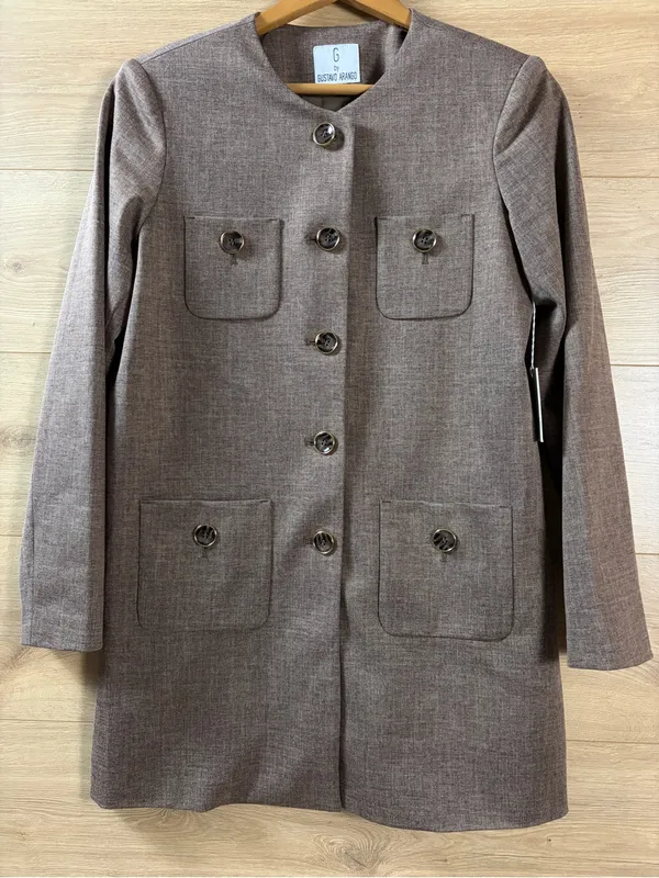 Gustavo Arango Collarless Menswear Style Blazer Jacket Size 4 Brown - Image 8