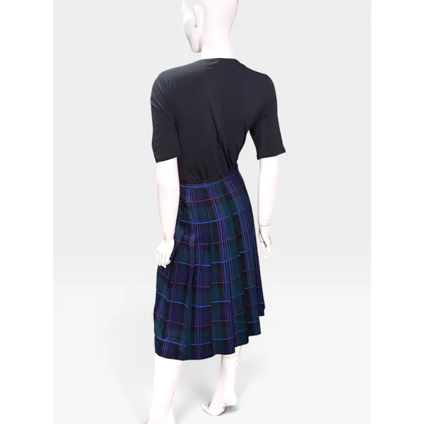 Vintage David Brooks Wool Pleated Skirt 8 Tartan Plaid Blue Red Green Midi USA - Image 2