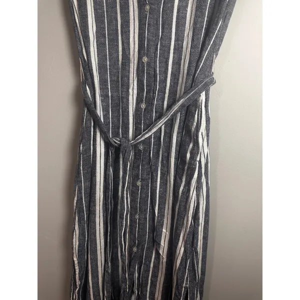 Banana Republic Womens Navy‎ White Striped Linen Rayon Midi Shirt Dress Size 4 - Image 2
