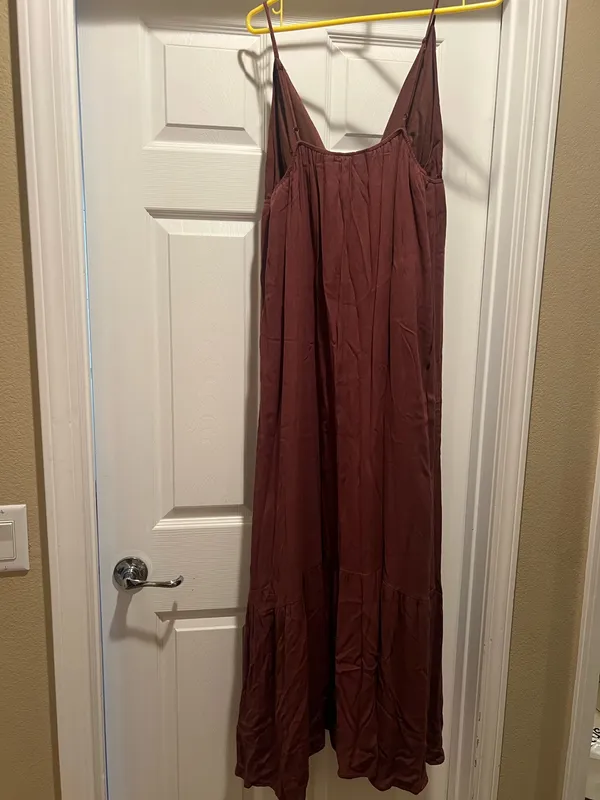 Brown Long Boho Deep Plunge V-Neck Dress - Image 3