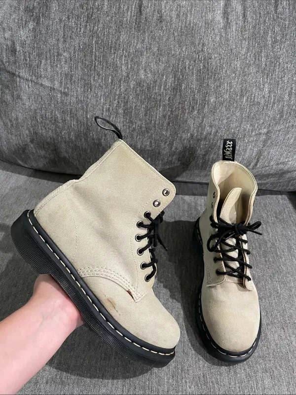 Dr. Martens Page Mix Canvas Combat Boots Size 8 - Image 3