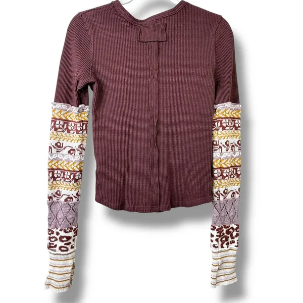 Free People We The Free Chocolate Combo All In Cuff Waffle Stitch Knit Top XS - Image 6