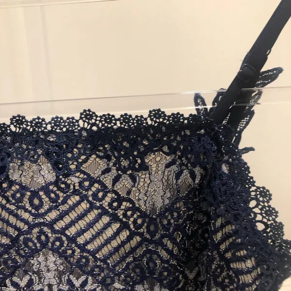 Foxiedox Anthropologie daleyza Lace‎ Square Neck Midi dress Navy Blue Size small - Image 6