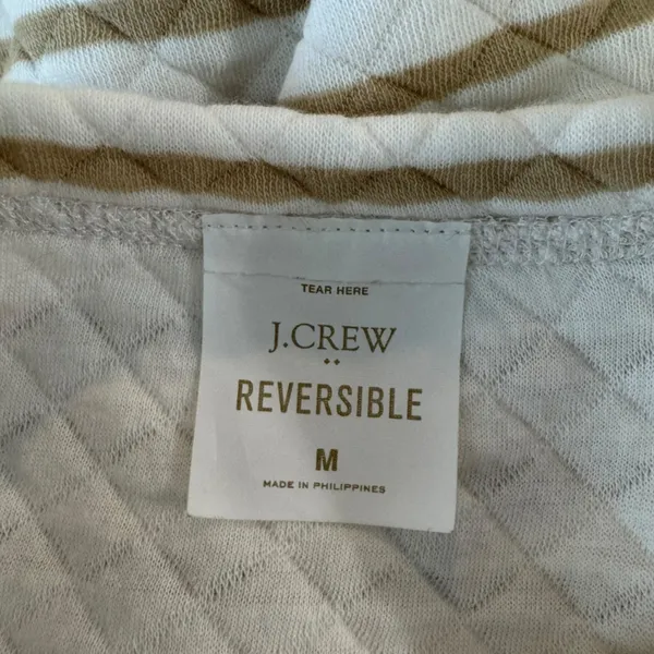 J. Crew - Beige and Cream Preppy Striped Reversible Quilted Pullover Sz M - Image 7