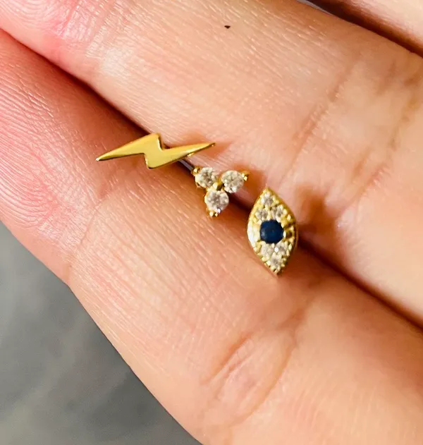 Set Of 3 Pairs / Evil Eye Studs + Lighting Studs +CZ Studs - Image 4
