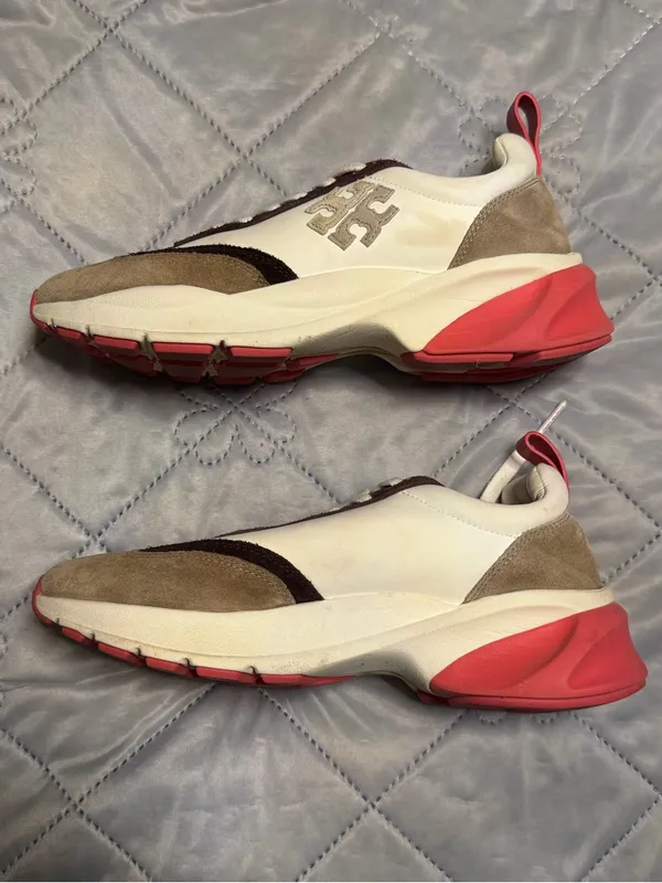 Tory Burch Sneakers Suede Shoe Beige Cream Pink Womens Size 8 - Image 3