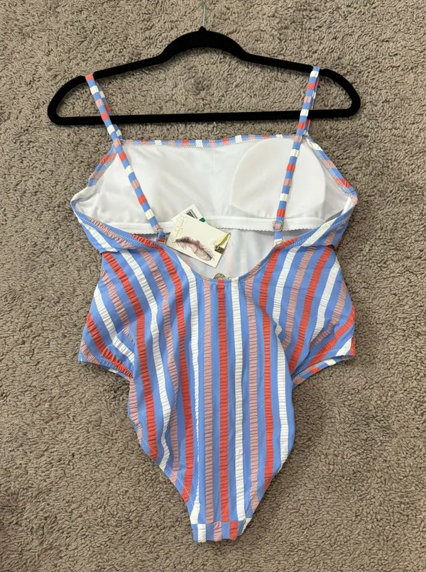 Jessica Simpson Women's Red White And Blue One Piece Swimsuit Tie Waist - Image 2