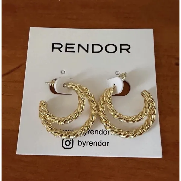 Rendor Victoria 14K Gold Plated Braided Double Hoop Earrings NIP Pouch - Image 6