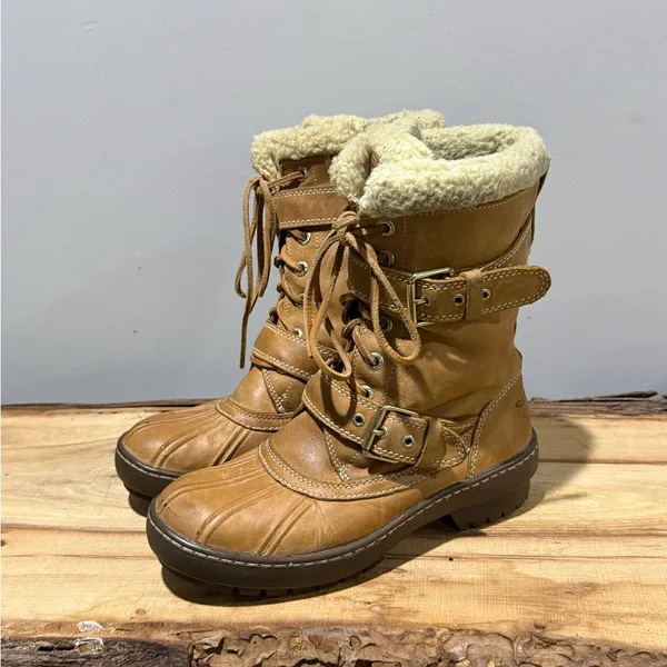 Sperry Saltwater‎ Leather Duck Boot Faux Fur Cuff Size 7 A38 - Image 2