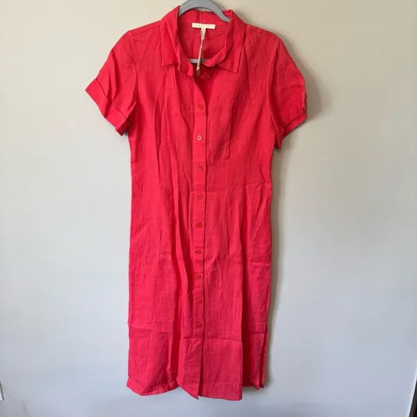 Maje Size 38 Cutout Twisted 100% Linen Midi Shirt Dress‎ - Image 5