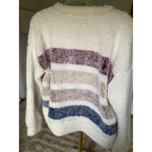 TS Sherpa Teddy‎ Boucle Pullover Sweater Buttery Soft Striped Fleece Winter Cozy - Image 6