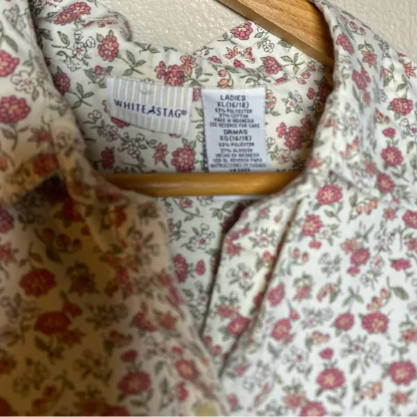White Stag Floral Print Shirt Vintage Whimsical Garden Fairy size XL Long Sleev - Image 4