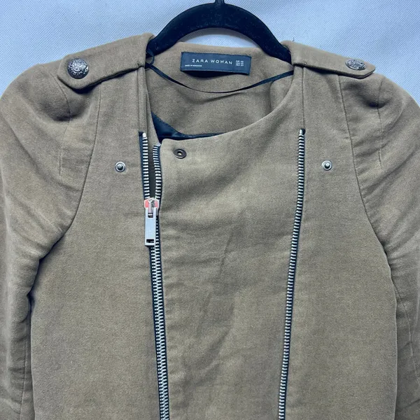 Zara Woman Faux Suede Brown Full Zip Moto Jacket Size XS Flawed - Image 4