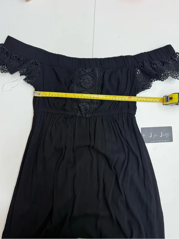 J for Justify Black One-Shoulder Maxi Dress with Crochet Trim Size M - Image 8