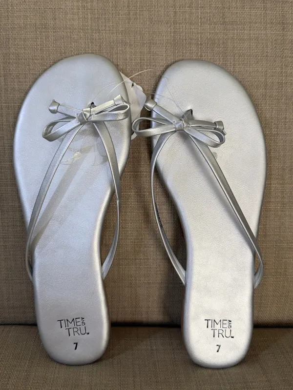 Time and Tru Silver Bow Thong Sandals - Women's - Image 4
