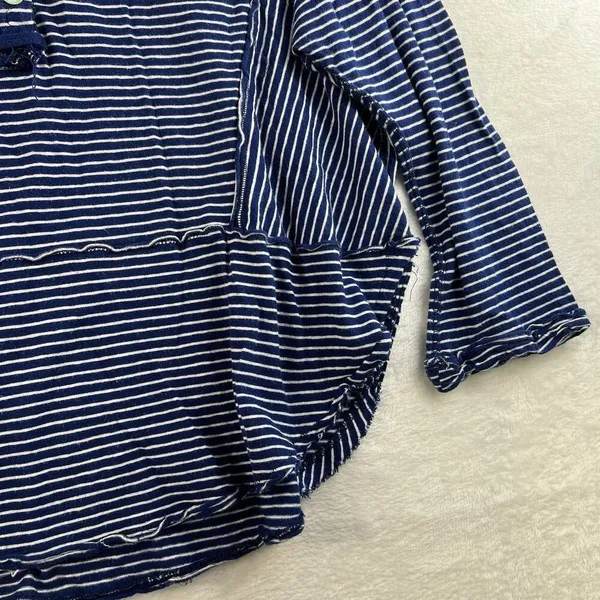 We The Free People S Small Hong Kong Henley Top Navy Striped Raw Hem Boho Beachy - Image 6