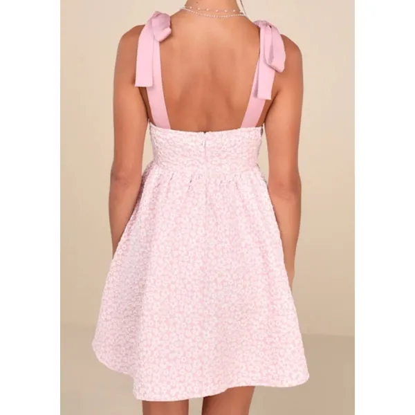 Lulus Darling Composure Pink Jacquard Floral Tie-Strap Mini Dress - Image 2