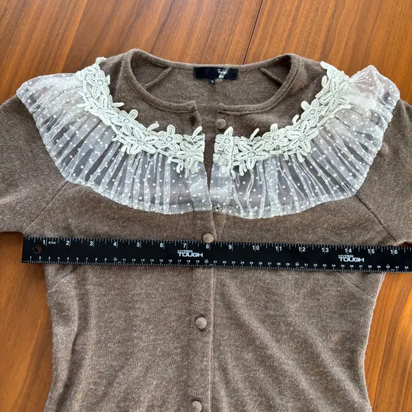 Vintage Y2K Delicate Lace Knit Sweater Sheer Neckline Sleeves Cottage Size Small - Image 4