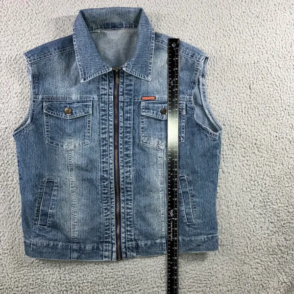 Vintage Denim‎ Vest Women L Blue Full Zip Collared Retro Grunge Western Hippie - Image 5