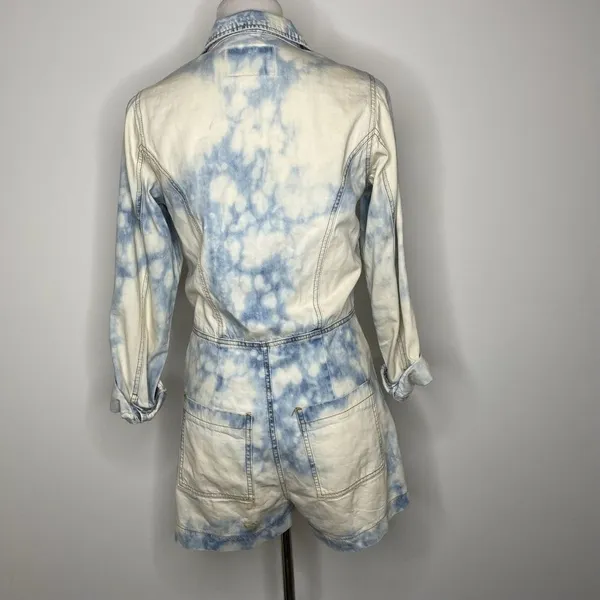 Signature 8- White & Blue Jean Long Sleeve Romper - Image 2