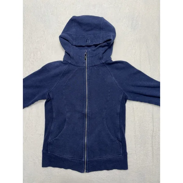 Lululemon Women's Scuba Hoodie Full Zip Dark Blue Yoga pocket stretch Size 8 - Image 2
