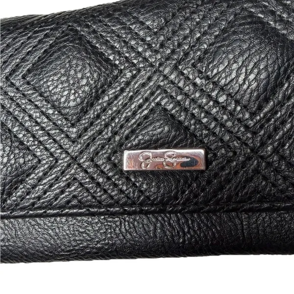 Jessica Simpson Black Quilted Leather Trifold Wallet with Logo Plaque - Image 3