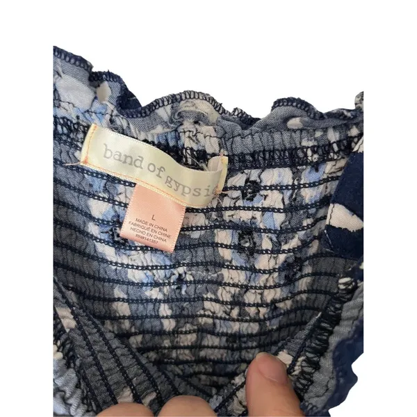 Band Of Gypsies Tiered Ruffle Mini Dress Blue Floral Large - Image 9