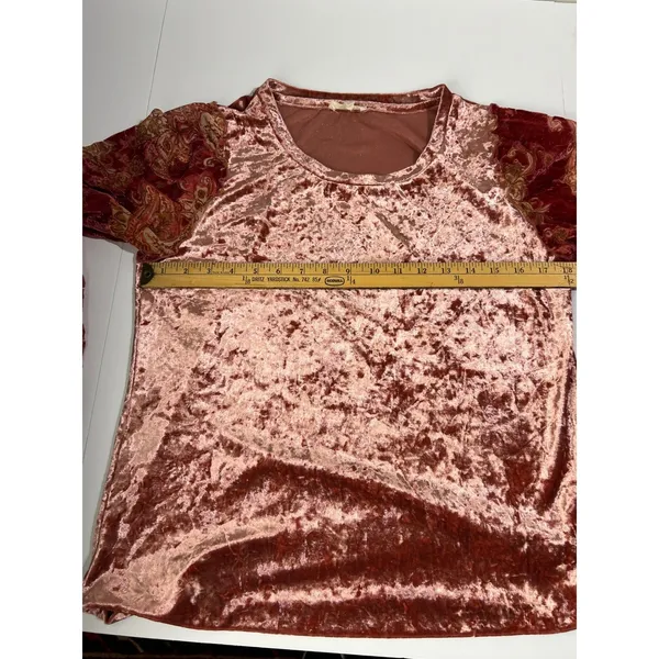 Mystree Rose Crushed Velvet Paisley Bell‎ Sleeve Boho Top Size M - Image 5