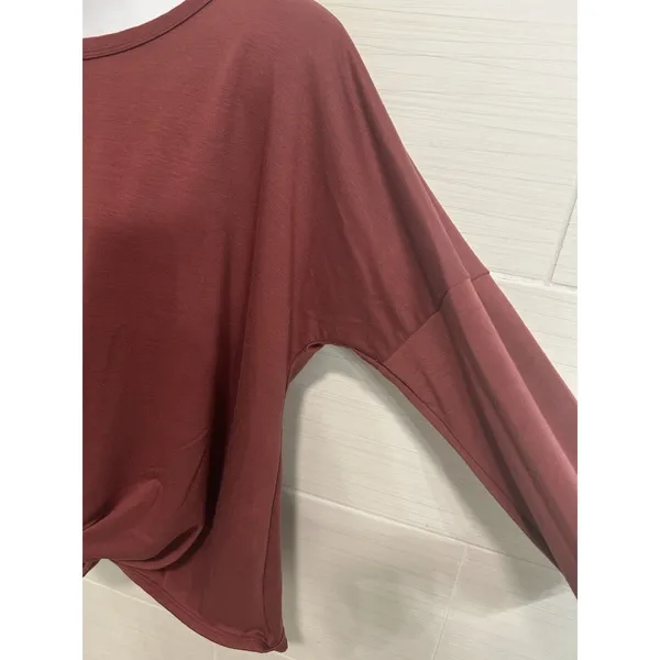 Andree by Unit Brick Red Knotted-Front Long Sleeve Knit Top M, Soft Comfy Casual - Image 3