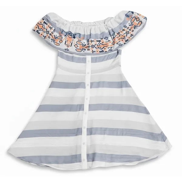 Sugarlips Embroidered Off Shoulder Striped Midi Dress Blue White D4843 Womens M - Image 8